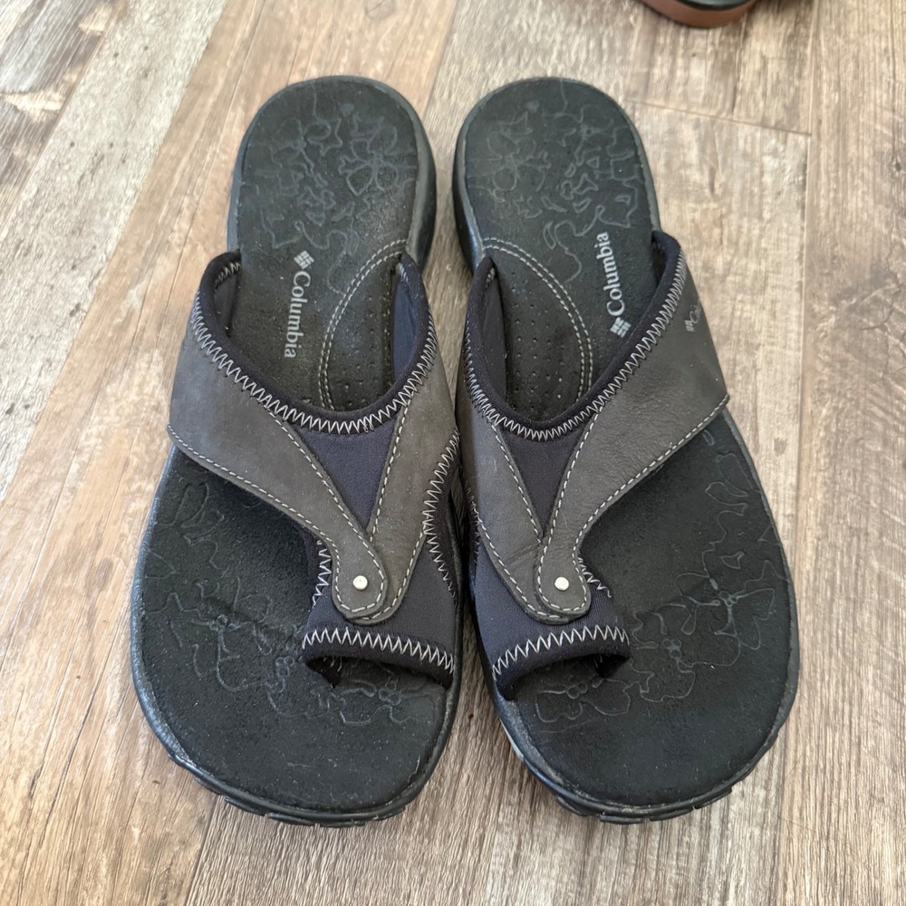 Columbia Kambi Black Leather Thong Sandals Womens Size 8 Flip Flops - Picture 2 of 4